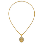 Gold-Tone Polished Crystal Heart Stainless Steel Rolo Chain Necklace