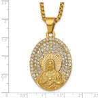 Gold-Tone Polished Crystal Heart Stainless Steel Rolo Chain Necklace