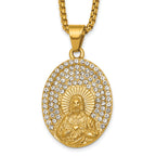 Gold-Tone Polished Crystal Heart Stainless Steel Rolo Chain Necklace