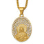 Gold-Tone Polished Crystal Heart Stainless Steel Rolo Chain Necklace