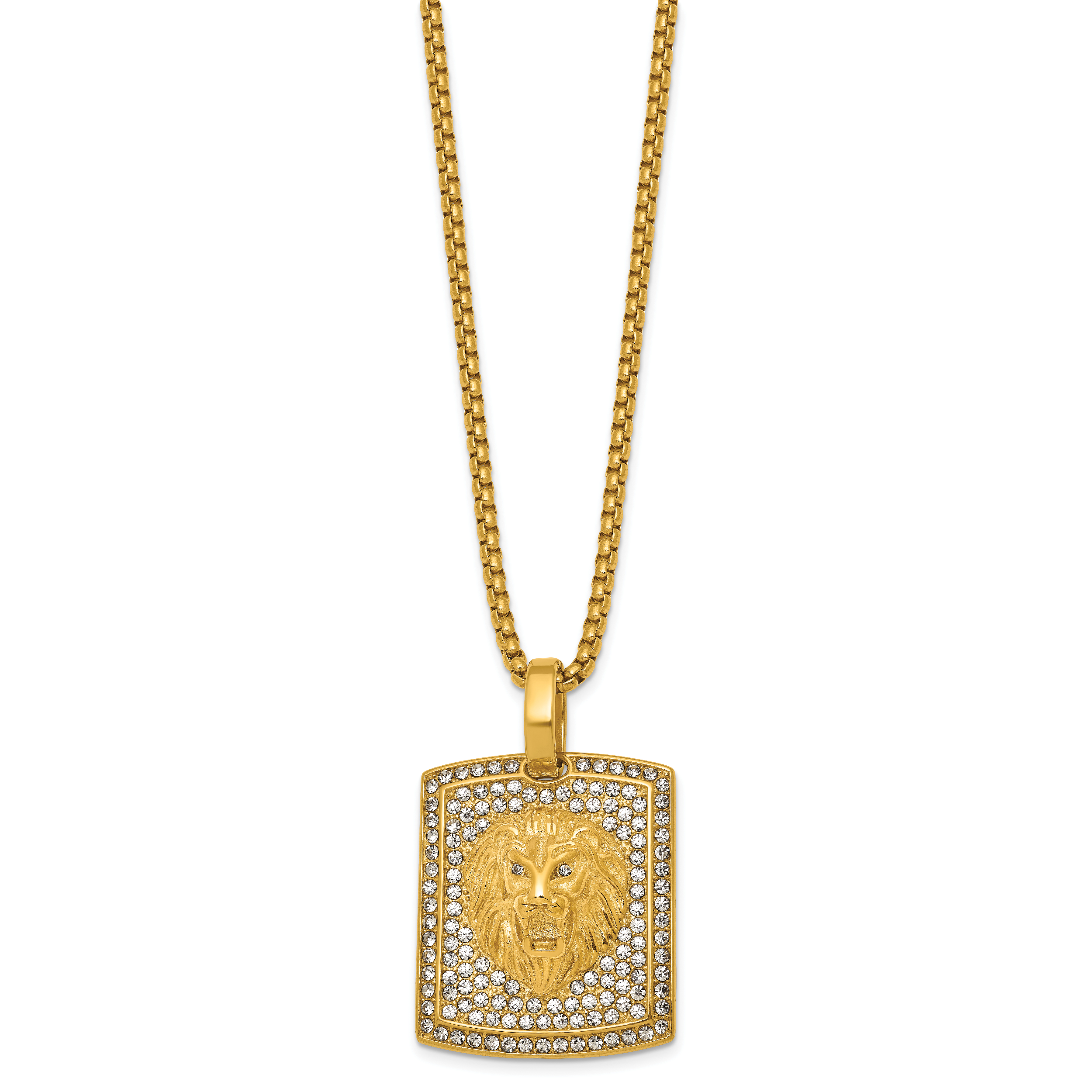 Gold-Tone Polished Crystal Lion Stainless Steel Rolo Chain Necklace Secondary image