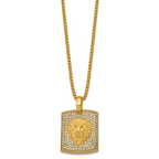 Gold-Tone Polished Crystal Lion Stainless Steel Rolo Chain Necklace