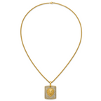Gold-Tone Polished Crystal Lion Stainless Steel Rolo Chain Necklace