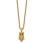 Gold-Tone Polished Crystal Owl Stainless Steel Rolo Chain Necklace