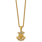 Gold-Tone Polished Crystal Anchor Stainless Steel Rolo Chain Necklace