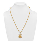 Gold-Tone Polished Crystal Anchor Stainless Steel Rolo Chain Necklace