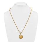 Gold-Tone Polished Crystal Lion Stainless Steel Rolo Chain Necklace Greek Key