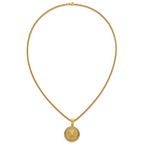 Gold-Tone Polished Crystal Lion Stainless Steel Rolo Chain Necklace Greek Key