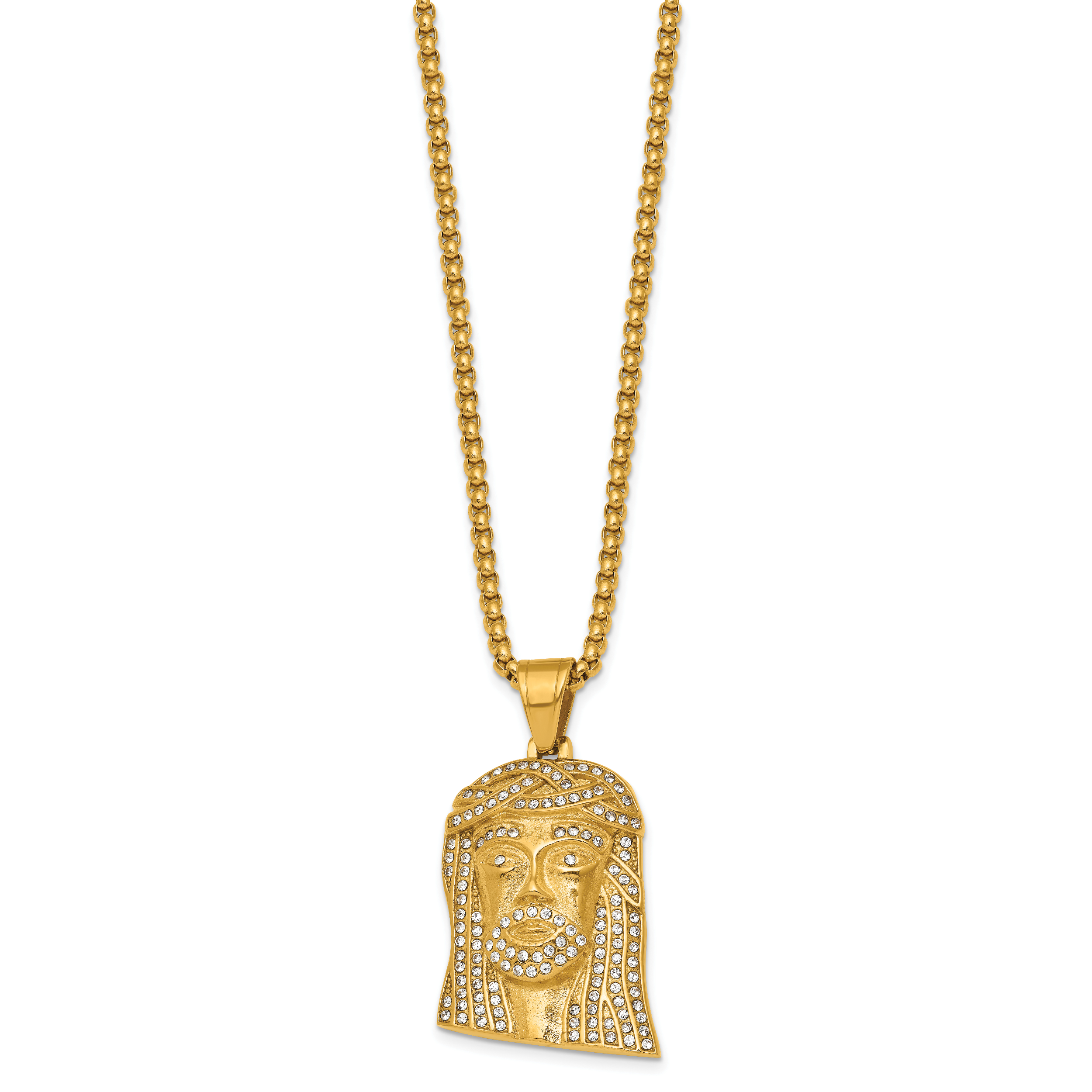 Gold-Tone Polished Crystal Stainless Steel Rolo Chain Necklace Secondary image