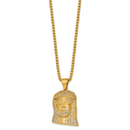 Gold-Tone Polished Crystal Stainless Steel Rolo Chain Necklace