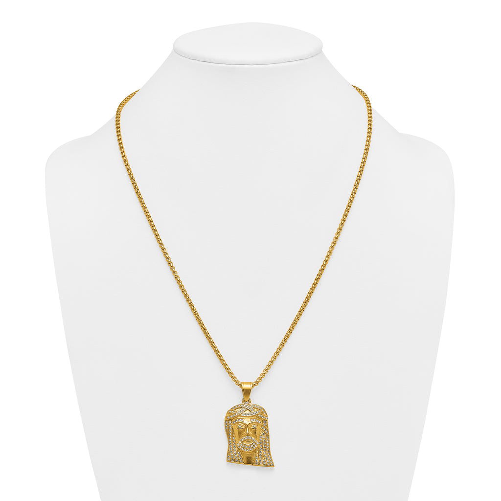 Gold-Tone Polished Crystal Stainless Steel Rolo Chain Necklace