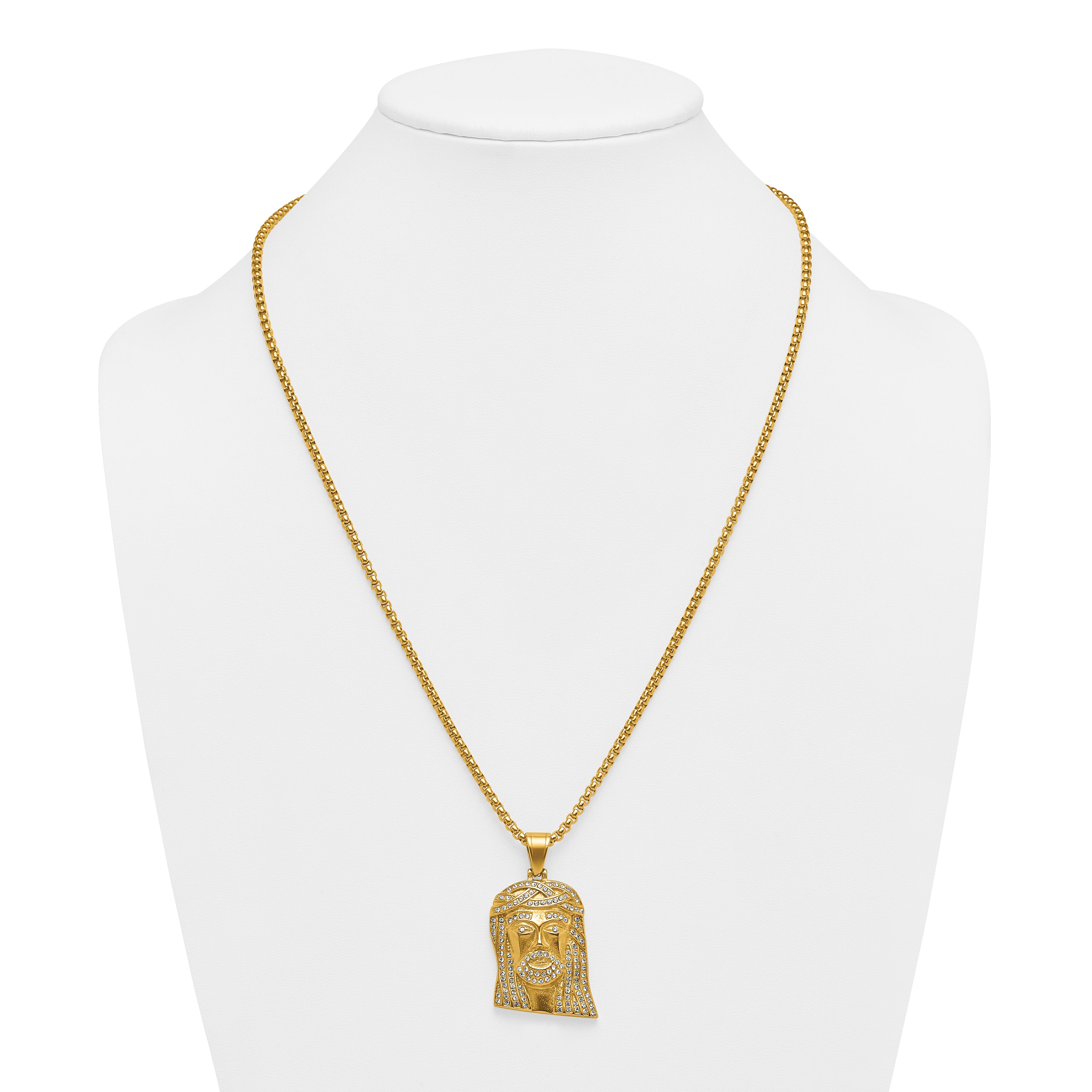 Gold-Tone Polished Crystal Stainless Steel Rolo Chain Necklace