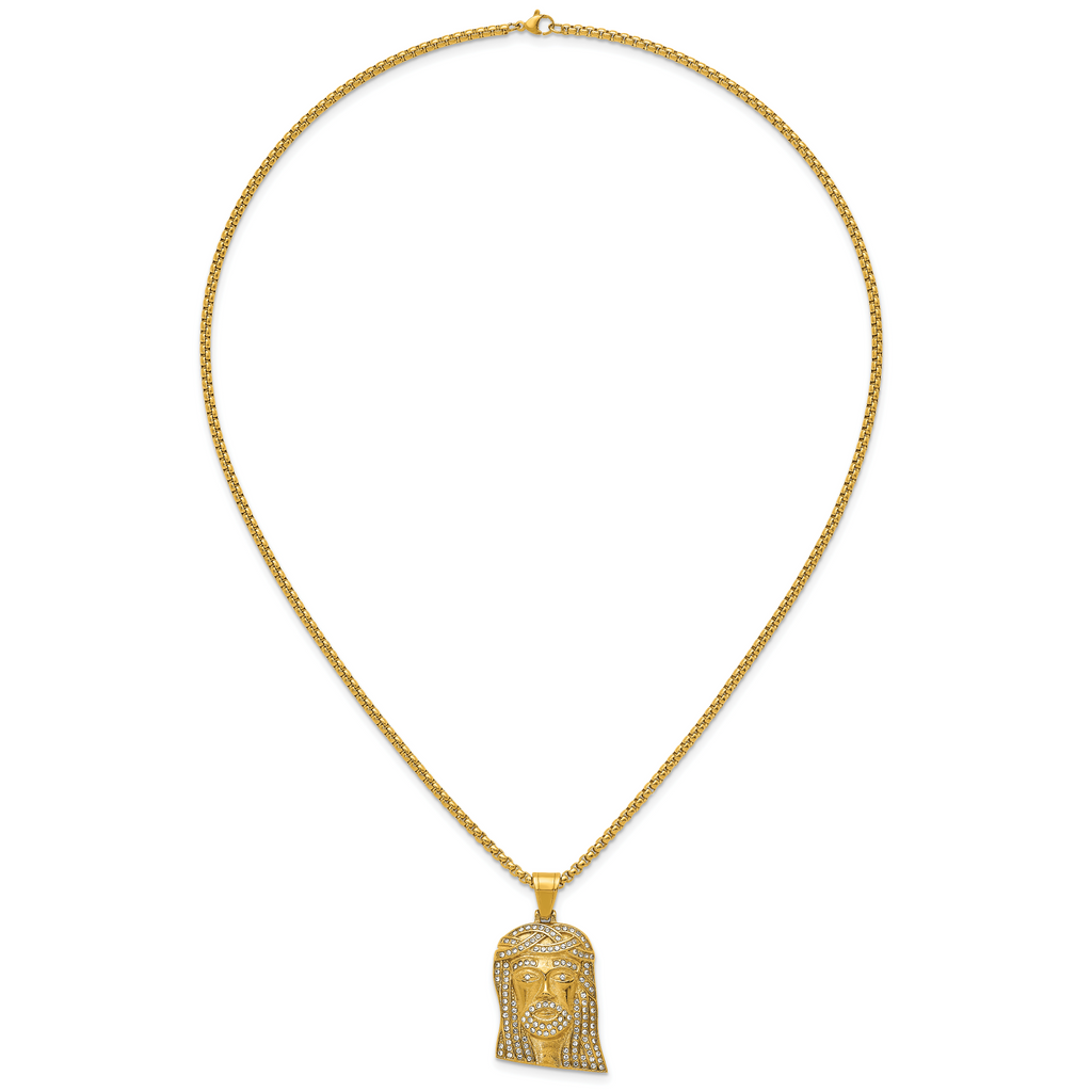 Gold-Tone Polished Crystal Stainless Steel Rolo Chain Necklace
