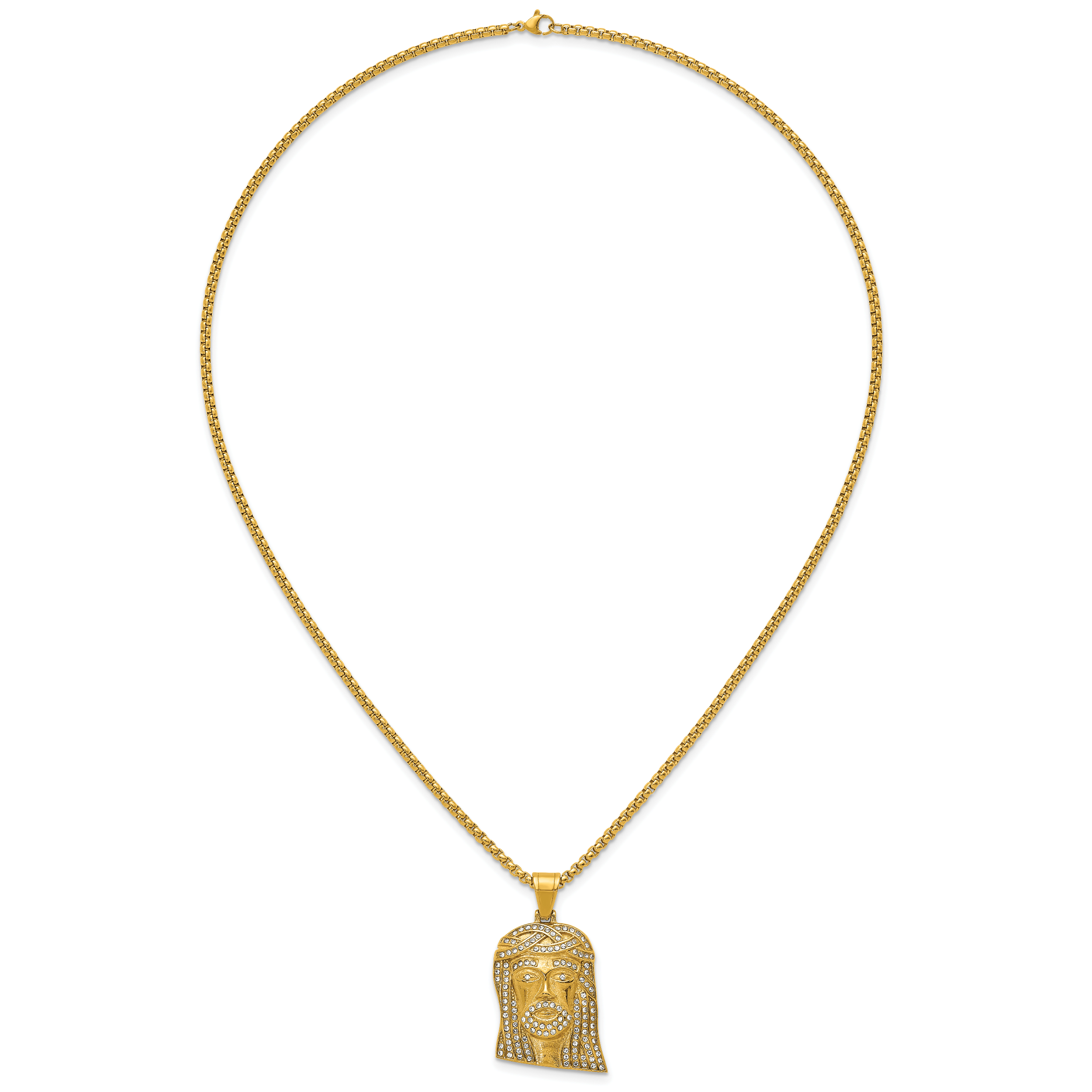 Gold-Tone Polished Crystal Stainless Steel Rolo Chain Necklace