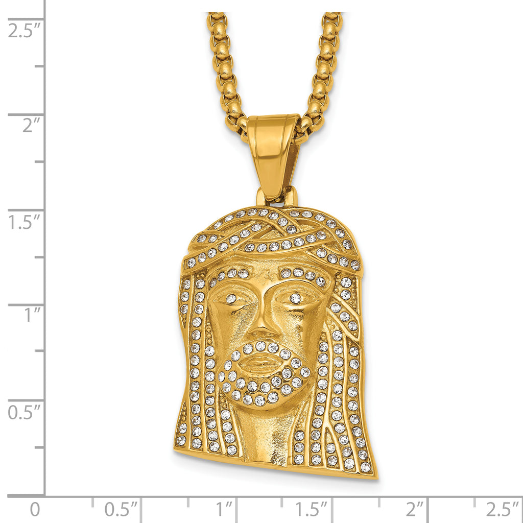 Gold-Tone Polished Crystal Stainless Steel Rolo Chain Necklace
