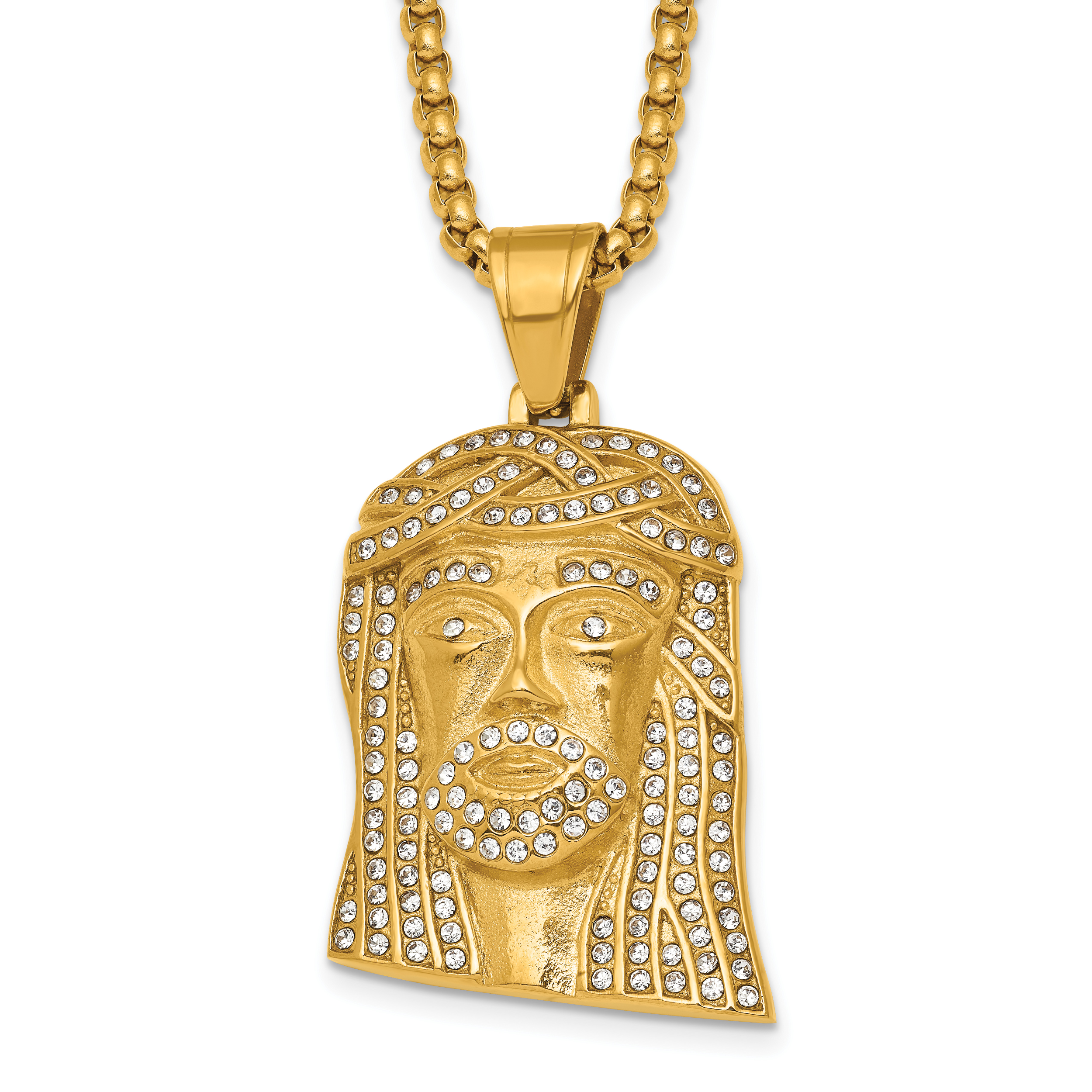 Gold-Tone Polished Crystal Stainless Steel Rolo Chain Necklace Main image
