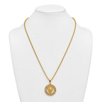 Gold-Tone Polished Crystal Lion Stainless Steel Rolo Chain Necklace 24in