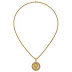 Gold-Tone Polished Crystal Lion Stainless Steel Rolo Chain Necklace 24in