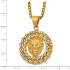 Gold-Tone Polished Crystal Lion Stainless Steel Rolo Chain Necklace 24in