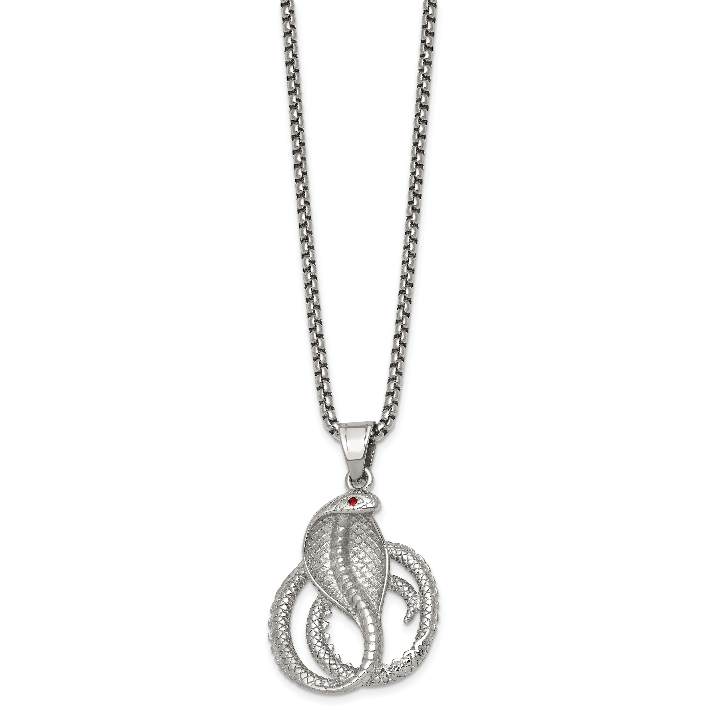 Polished Red Crystal Snake Stainless Steel Rolo Chain Necklace Secondary image