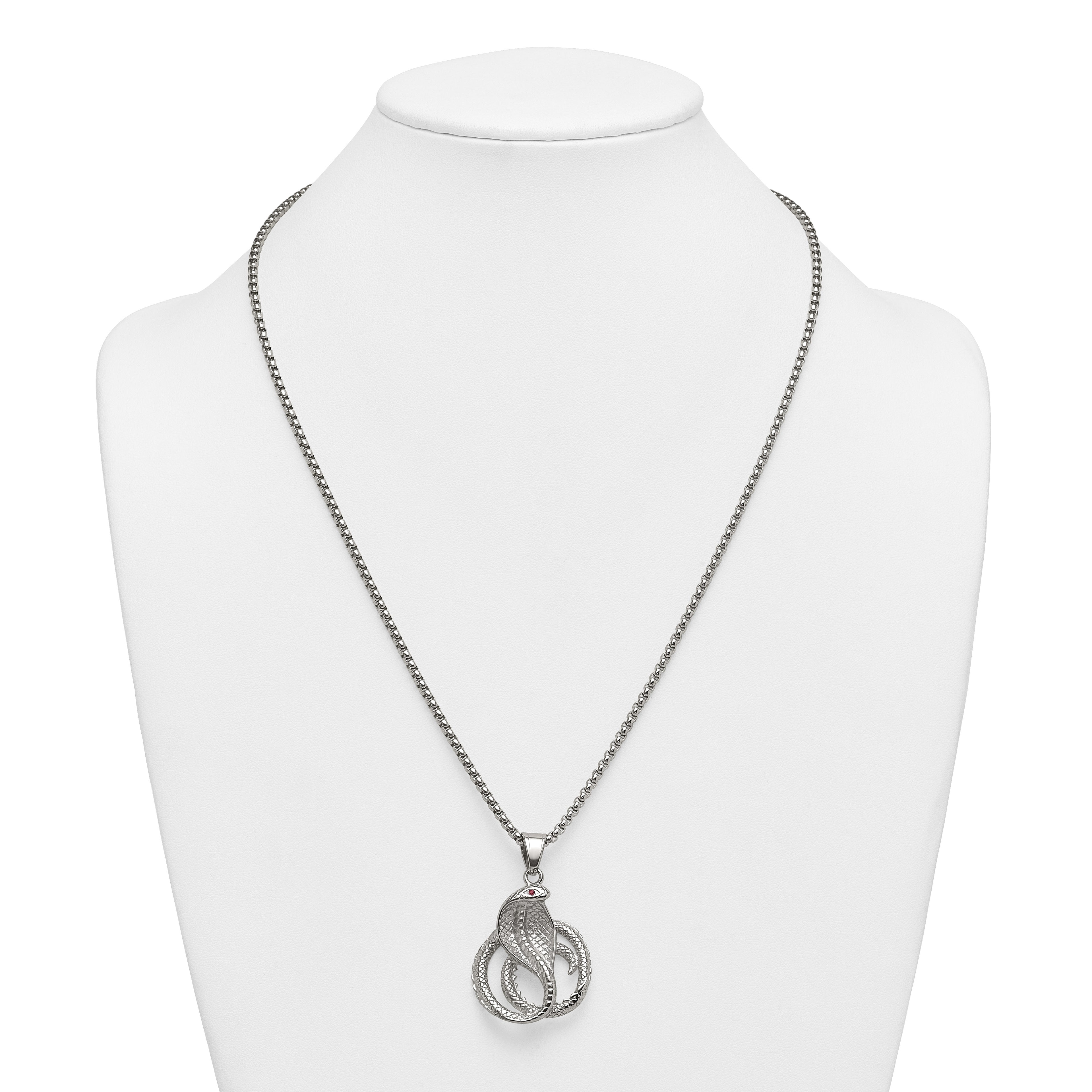 Polished Red Crystal Snake Stainless Steel Rolo Chain Necklace