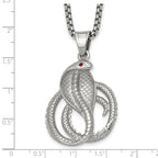 Polished Red Crystal Snake Stainless Steel Rolo Chain Necklace