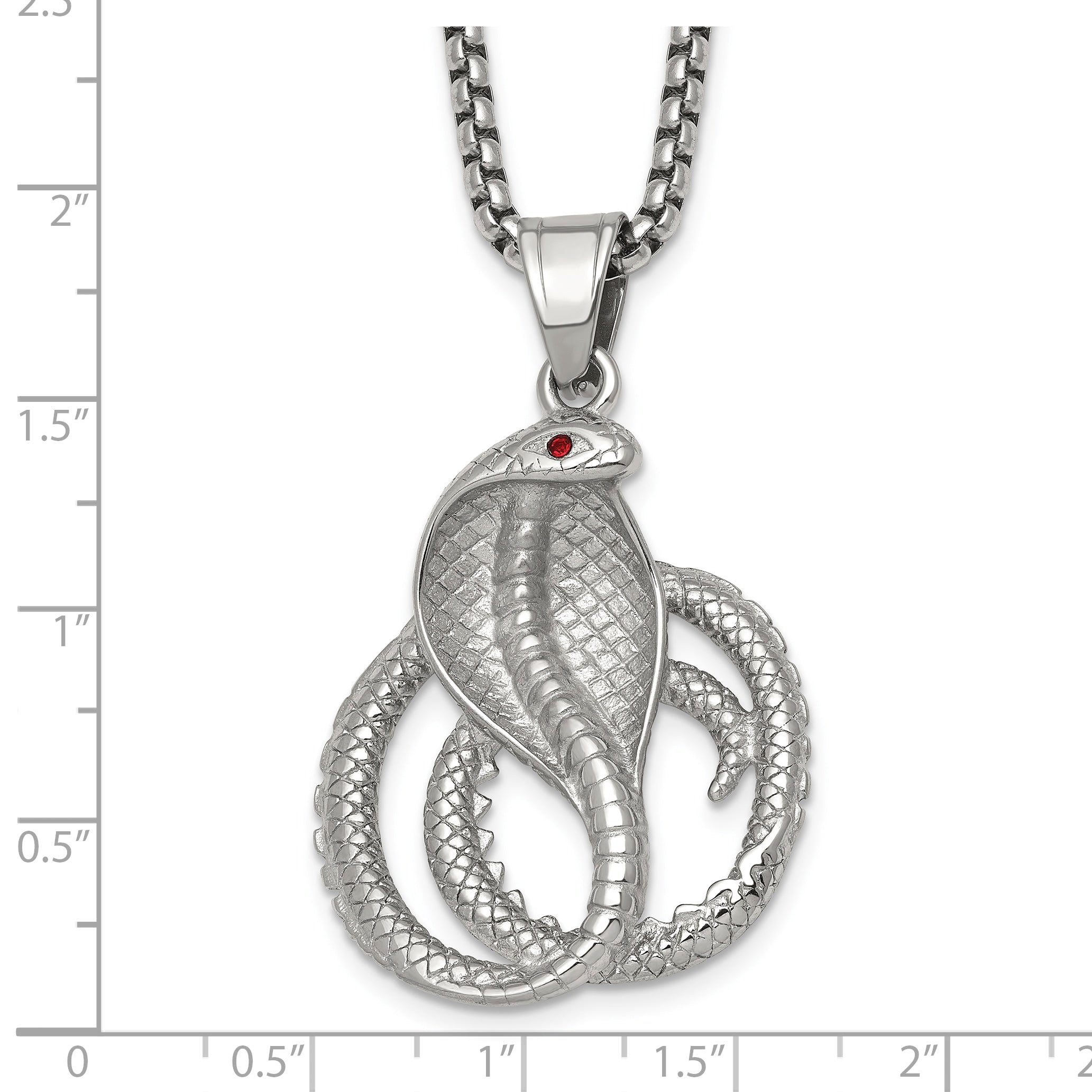 Polished Red Crystal Snake Stainless Steel Rolo Chain Necklace