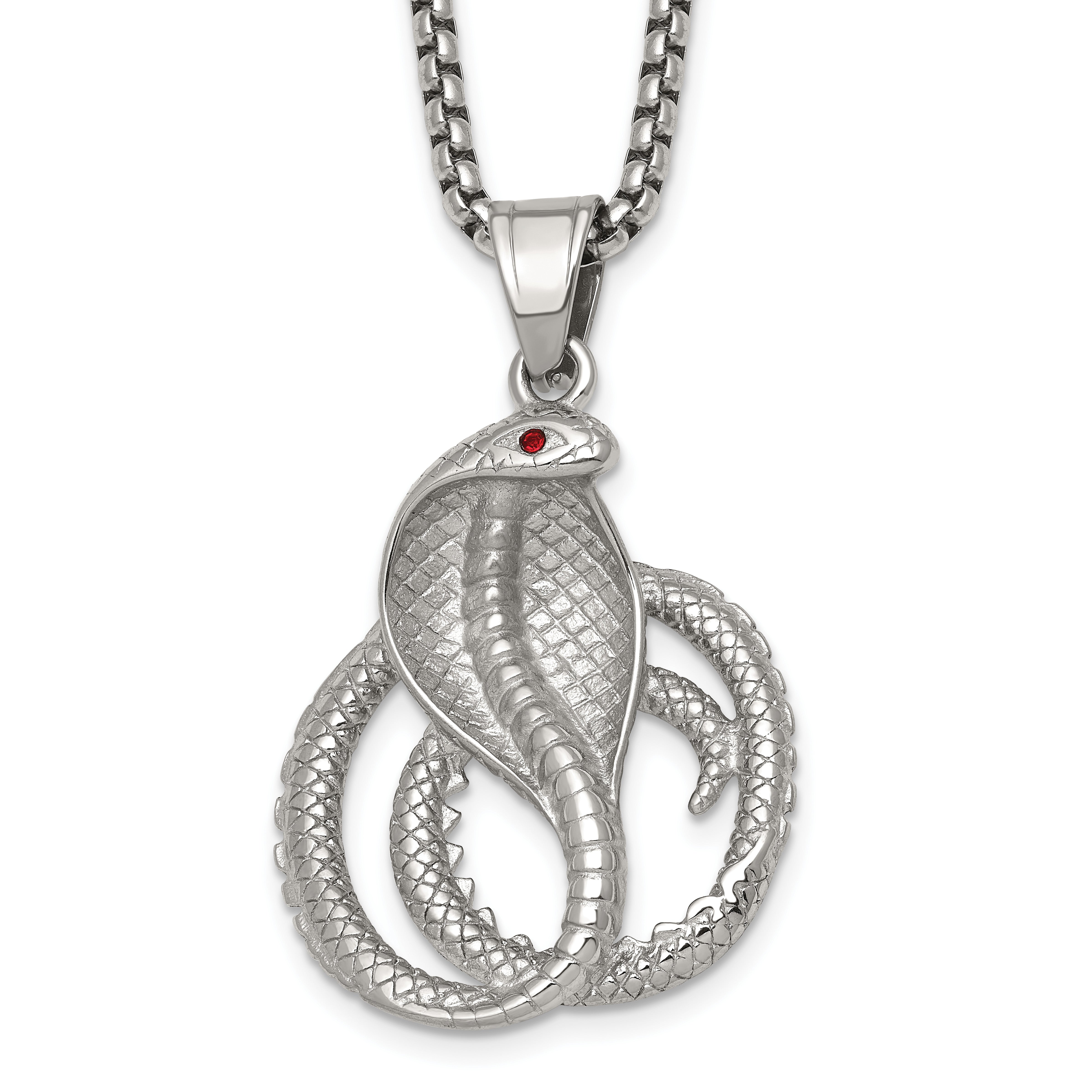 Polished Red Crystal Snake Stainless Steel Rolo Chain Necklace Main image
