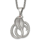 Polished Red Crystal Snake Stainless Steel Rolo Chain Necklace