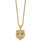 Gold-Tone Polished Crystal Stainless Steel Rolo Chain Necklace 24in