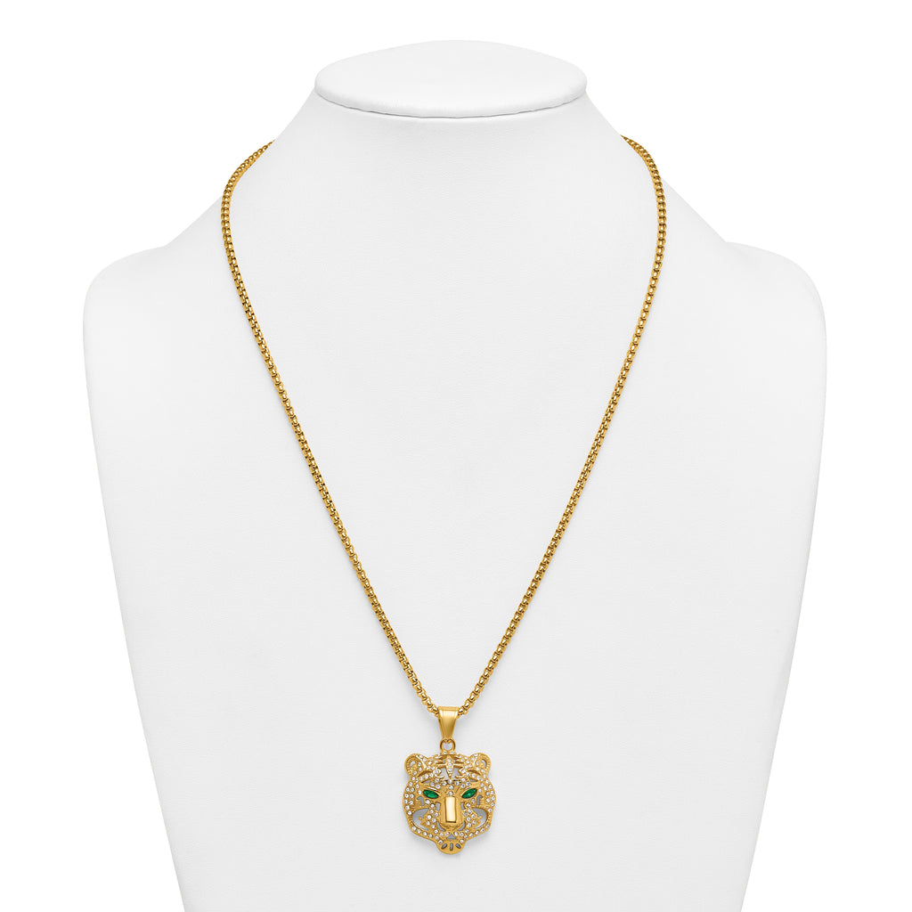 Gold-Tone Polished Crystal Stainless Steel Rolo Chain Necklace 24in