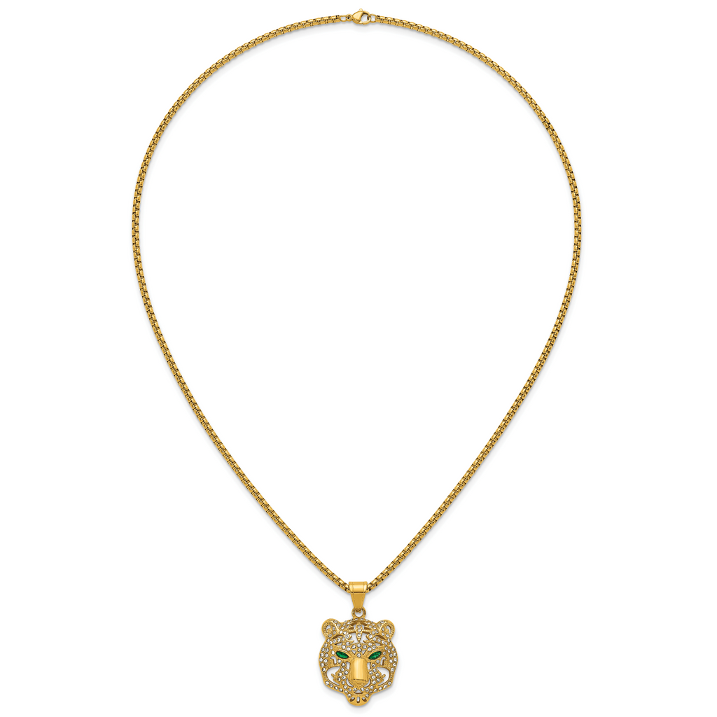 Gold-Tone Polished Crystal Stainless Steel Rolo Chain Necklace 24in