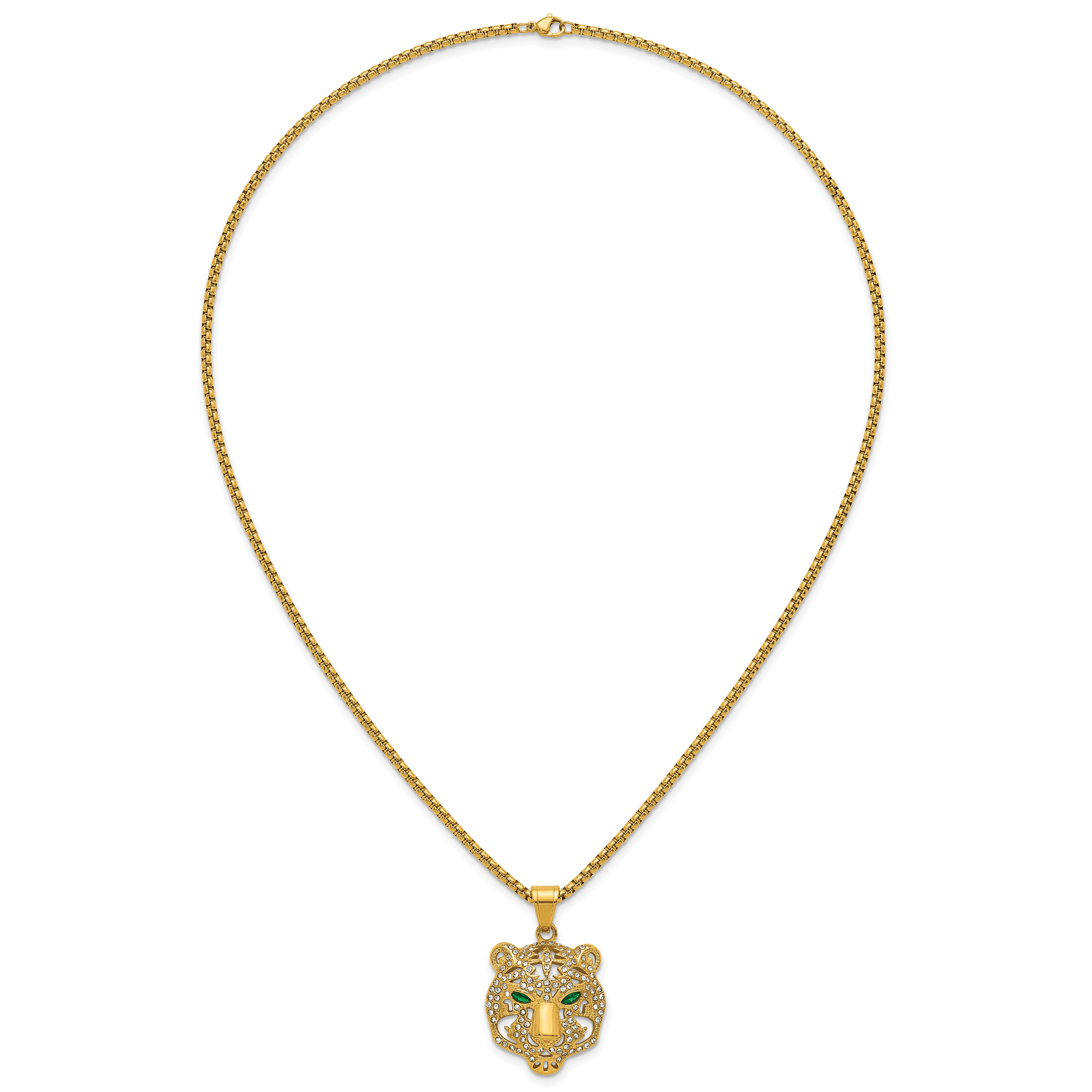 Gold-Tone Polished Crystal Stainless Steel Rolo Chain Necklace 24in