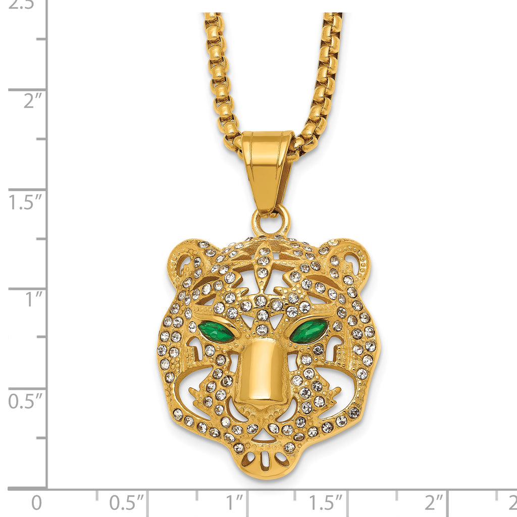 Gold-Tone Polished Crystal Stainless Steel Rolo Chain Necklace 24in