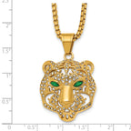 Gold-Tone Polished Crystal Stainless Steel Rolo Chain Necklace 24in