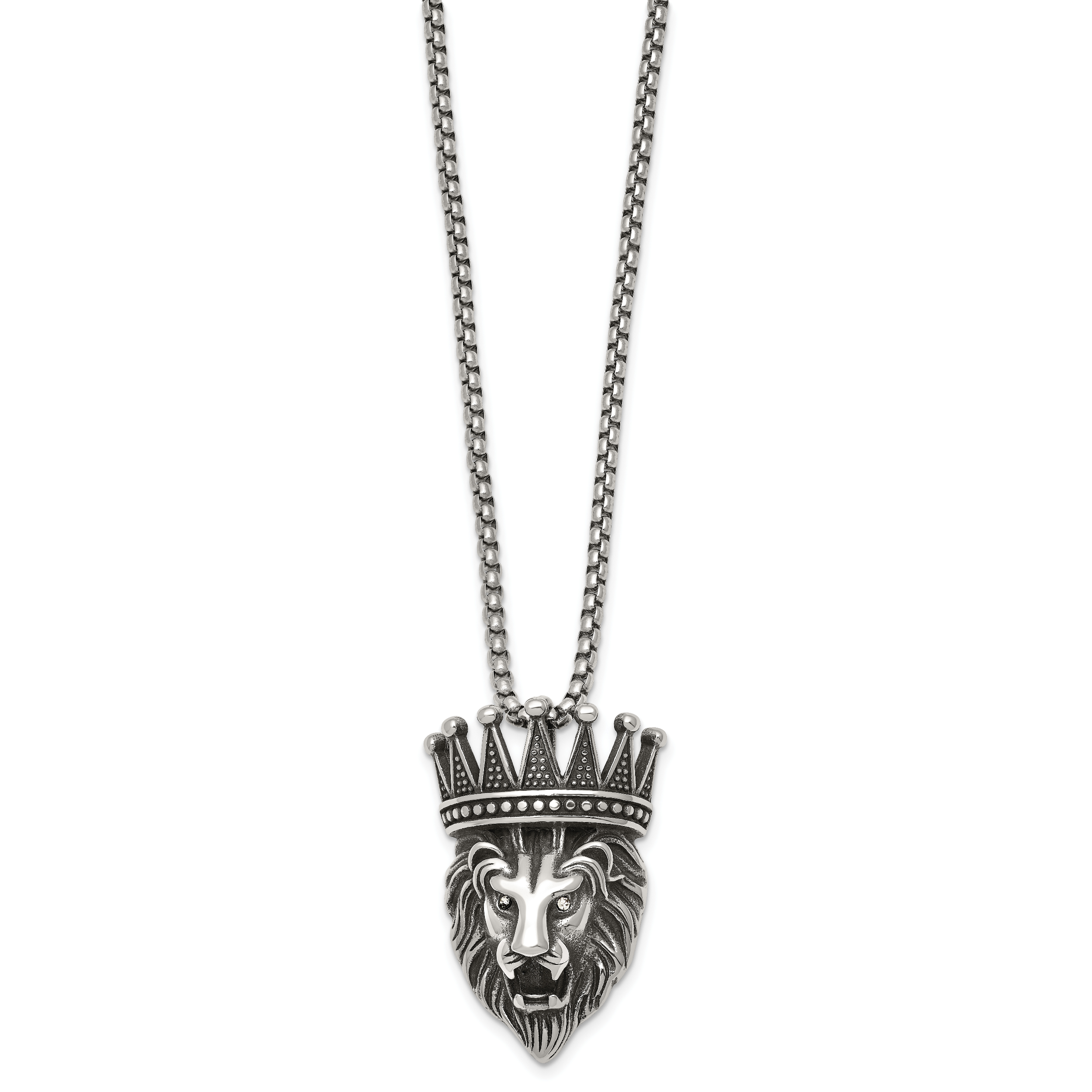 Antiqued Crystal Crown Stainless Steel Rolo Chain Necklace Secondary image
