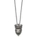 Antiqued Crystal Crown Stainless Steel Rolo Chain Necklace