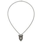 Antiqued Crystal Crown Stainless Steel Rolo Chain Necklace