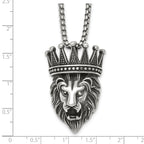 Antiqued Crystal Crown Stainless Steel Rolo Chain Necklace