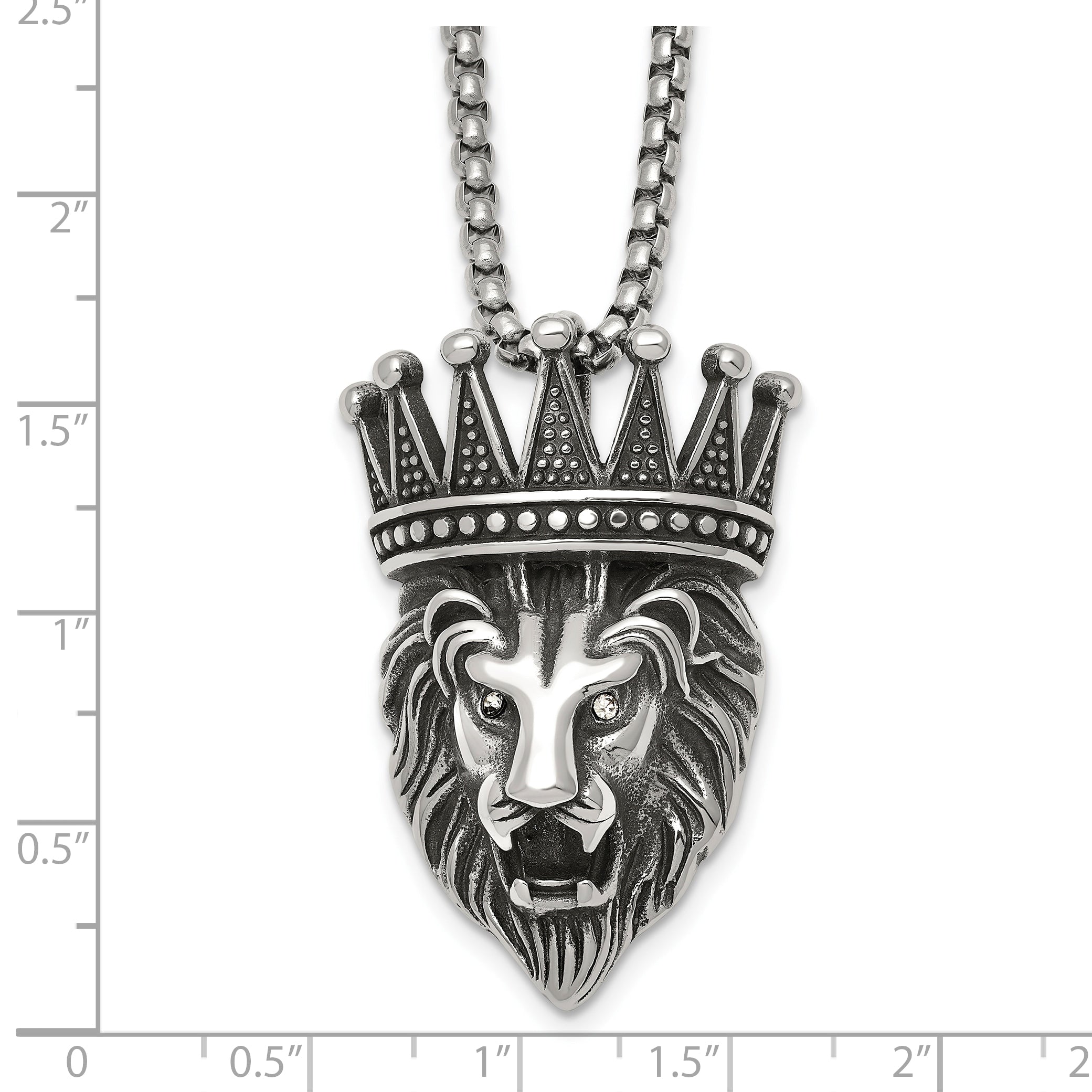Antiqued Crystal Crown Stainless Steel Rolo Chain Necklace