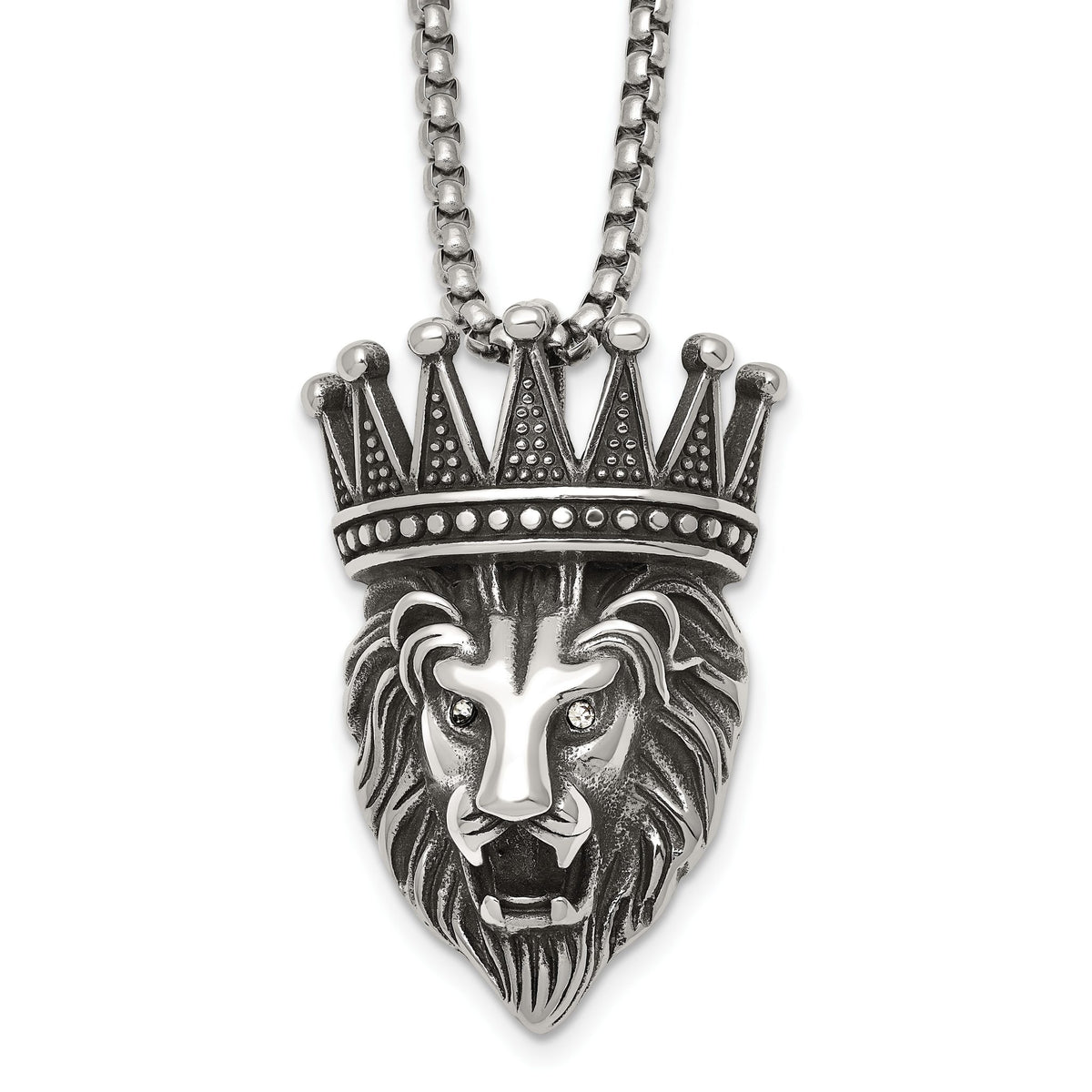 Chisel Crowned Lion Head Box Necklace in Stainless Steel, 24 Inch - Sophia Jewelers Main image