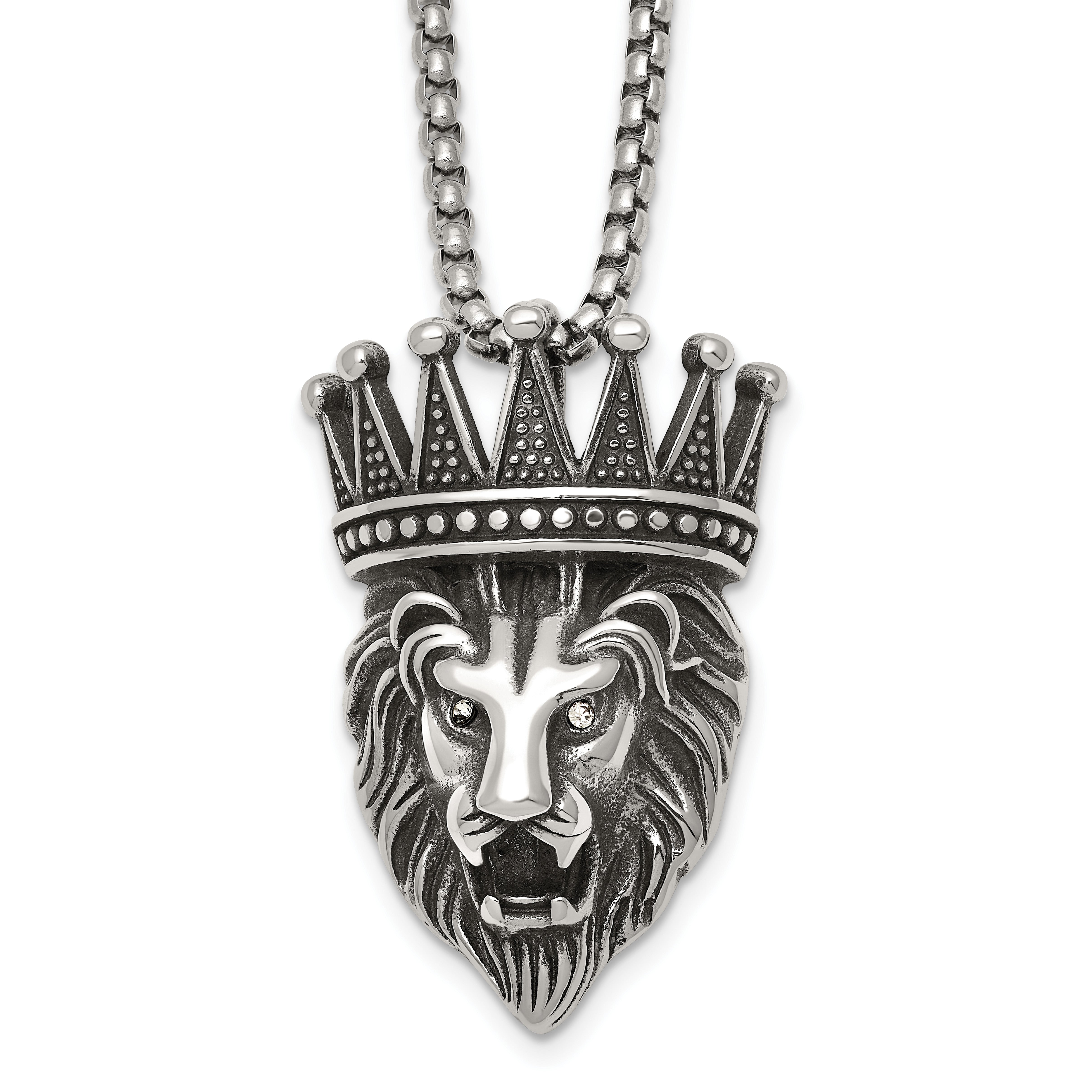 Antiqued Crystal Crown Stainless Steel Rolo Chain Necklace Main image