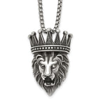 Antiqued Crystal Crown Stainless Steel Rolo Chain Necklace