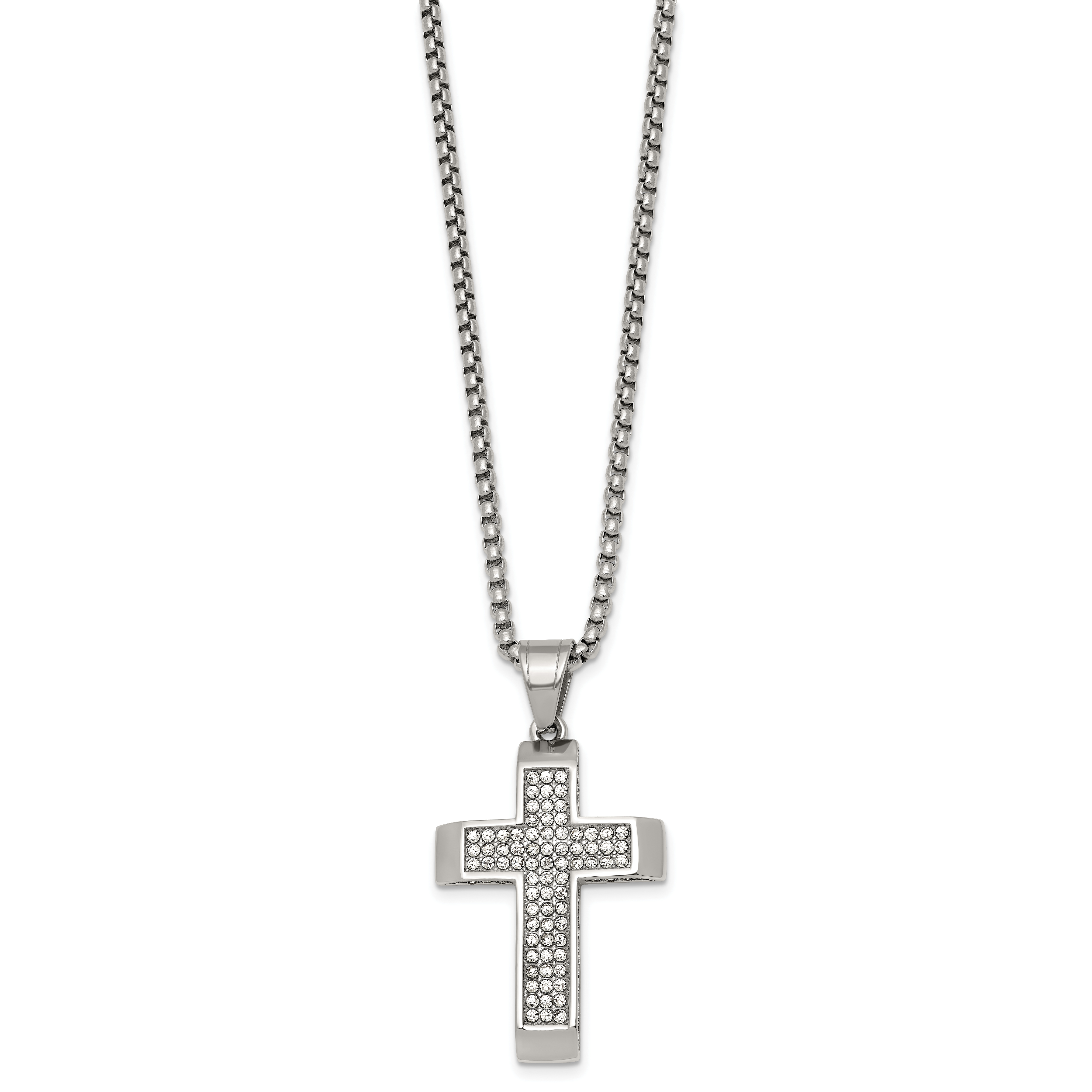 Polished Crystal Cross Stainless Steel Rolo Chain Necklace Secondary image