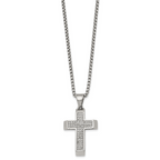 Polished Crystal Cross Stainless Steel Rolo Chain Necklace