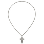 Polished Crystal Cross Stainless Steel Rolo Chain Necklace