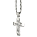 Polished Crystal Cross Stainless Steel Rolo Chain Necklace