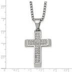 Polished Crystal Cross Stainless Steel Rolo Chain Necklace