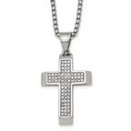 Polished Crystal Cross Stainless Steel Rolo Chain Necklace