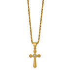 Gold-Tone Polished Crystal Cross Stainless Steel Rolo Chain Necklace